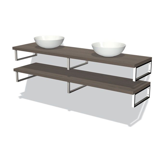 Maxaro Badkamermeubel Modulo Plato 180 cm Donkerbruin Eiken 2 Wastafelbladen