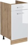 Vicco Keukenonderkast R-Line, Wit Hoogglans/Goudkleurig Eiken, 40 cm zonder werkblad