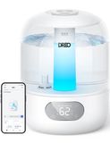 DREO Stille luchtbevochtiger voor baby's, 3 l, met vochtsensor, ijswit | 30 uur batterijduur met wifi/app-bediening, Top-Fill luchtbevochtiger voor slaapkamer, kinderkamer, omgevingslicht