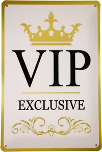 Cave & Garden VIP Metal Sign - 20 x 30cm - White & Gold - Mancave Decor