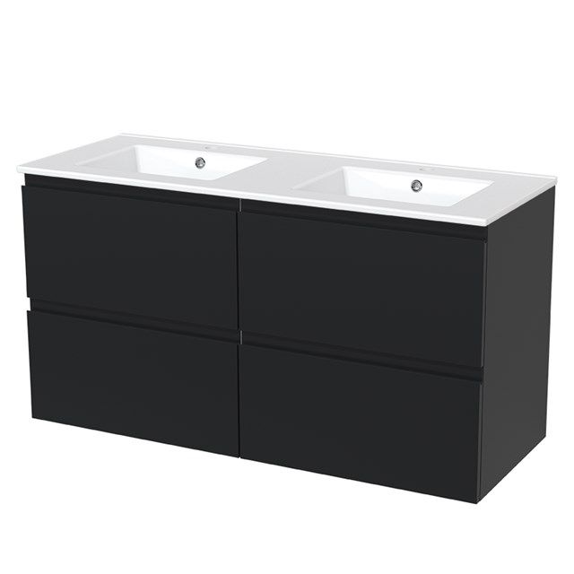Maxaro Badkamermeubel 120cm Modulo Mat Zwart 4 lades Greeploos Wastafel Keramiek