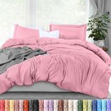 Utopia Dekbedovertrek queensize - 1 dekbedovertrek met 2 kussenslopen - 3-delig beddengoed met ritssluiting - zacht geborsteld microvezel, 229 x 229 cm (queensize, roze)