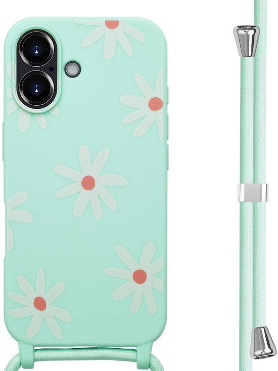 imoshion Hoesje - Geschikt voor Apple iPhone 16 - Siliconen design hoesje met koord - Green Flower Distance