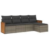 vidaXL 5-delige Loungeset met kussens, polyrattan, grijs