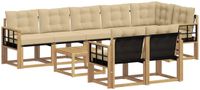 vidaXL - Hoek loungeset - 8 zitplekken - Wit en Beige - Acacia Hout