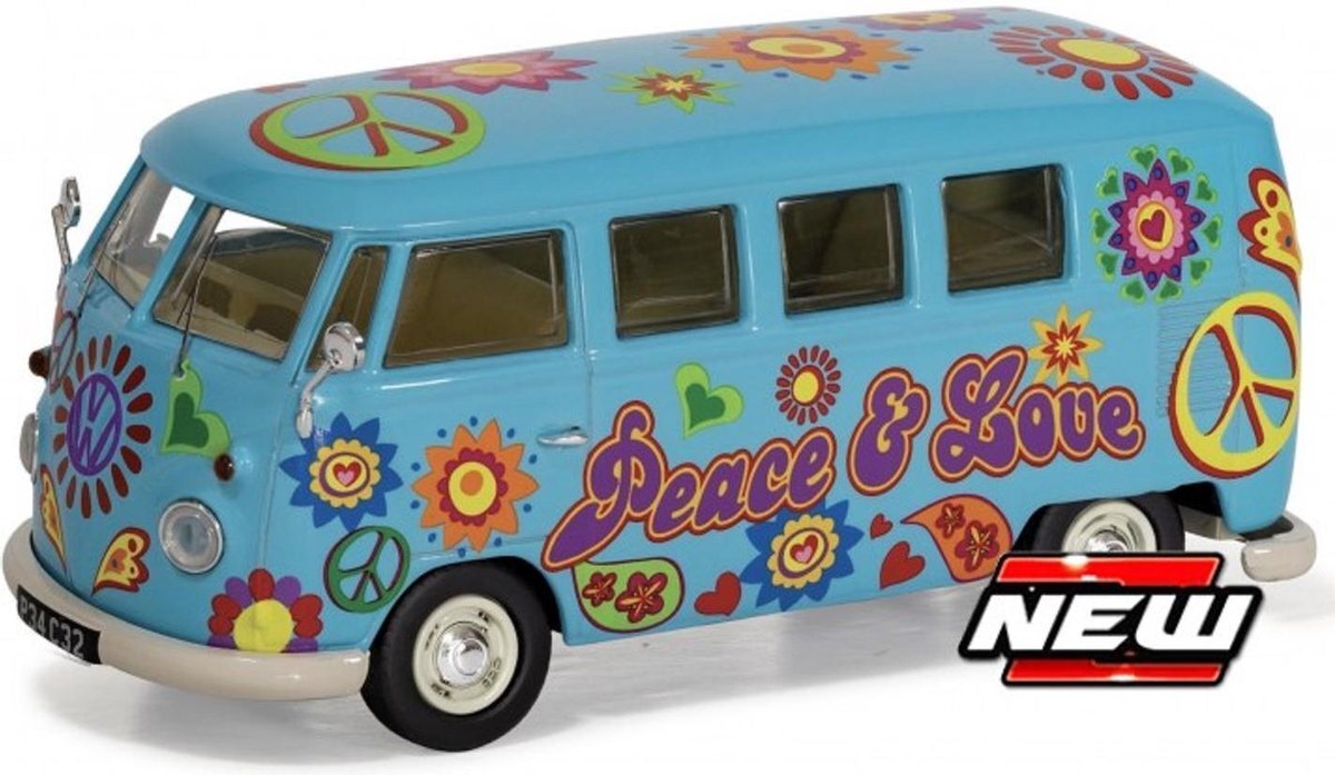 Corgi Volkswagen T1 Campervan “Peace , Love and Freedom” Blauw 1-43