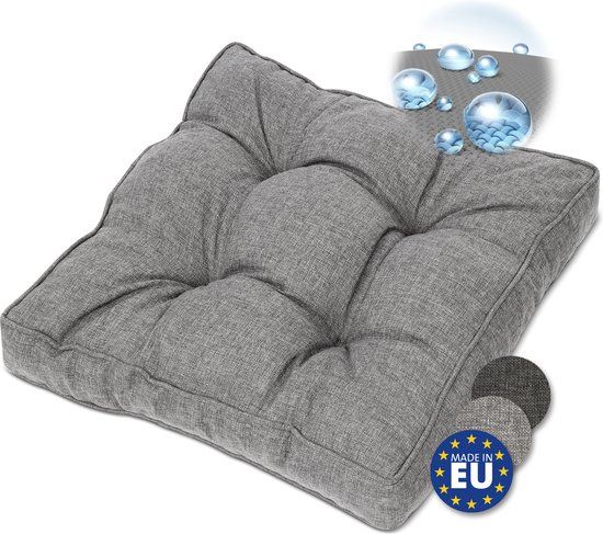 Beautissu BeauFlair – Outdoor Lounge Zitkussen 60x60cm – Tuinkussen 10cm dik – Hoes Vuil & Waterafstotend – Lichtgrijs