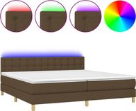 vidaXL Boxspringbed met matras en LED-verlichting, donkerbruin, 200x200 cm, stof