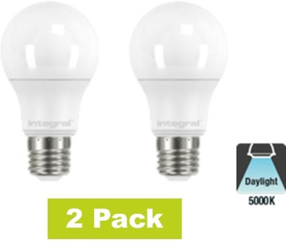 Integral 2 Pack - E27 Led Bol Lamp A60 - 6w - 500 Lm - 5000K Daglicht Wit - Non Dimmable