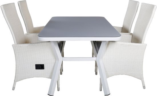 Hioshop Virya tuinmeubelset tafel 90x160cm en 4 stoel Padova wit, grijs.