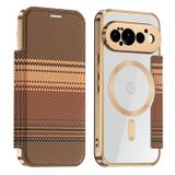Google Pixel 11 Pro Étui à rabat magnétique élégant avec emplacements pour cartes RFID - Marron