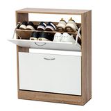 Meerveil Schoenenkast met 2 kleppen, schoenenrek met 2 niveaus, schoenenrek, 63 x 24 x 81 cm (eikenkleur)