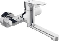 Laveo BADLAND Wastafelmengkraan, muurmodel, RONDO, zilverkleurig, voor badkamer