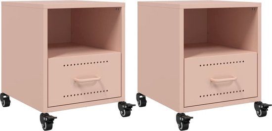 vidaXL Nachtkastjes - 2 stuks - Staal - Roze