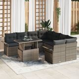 vidaXL Tuinbank - Set - 9 - st - Grijs - poly - rattan