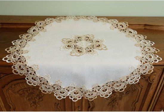 Merkloos Tafelkleed - Vierkant - 85x85cm - Beige/Ecru - Kant - Polyester