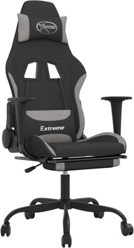 vidaXL Gamestoel met voetensteun stof zwart en lichtgrijs