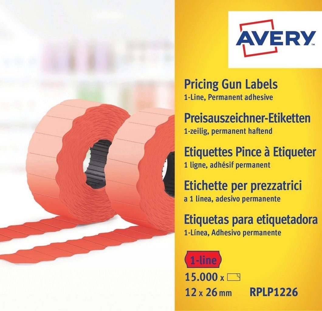 Avery RPLP1226 Red Die-cut Self-adhesive Printer Labels - 26x12mm - 15000 Labels