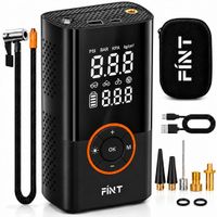 FÍNT® V2 Elektrische Fietspomp - Incl. Opbergtas en 5 Opzetstukken - Luchtcompressor - voor Fiets, Scooter, Motor en Auto - Elektrische Bandenpomp - Oplaadbaar & Draagbaar - Compressor - Tot 10.3 Bar - Incl. Powerbankfunctie - PRO