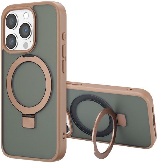 Accezz Hoesje - Geschikt voor Apple iPhone 15 Pro - Ring Stand Backcover geschikt voor MagSafe - Bruin
