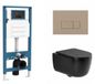 QeramiQ Dely Swirl Toiletset - inbouwreservoir Qeramiq Flush - slim zitting - kunststof taupe bedieningsplaat - rechthoekige knoppen - mat zwart