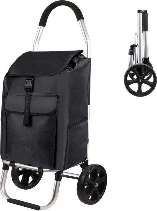 Strex Boodschappentrolley met Wielen - Opvouwbaar - Zwart - 45L