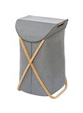 WENKO Wasmand Nori, frame van bamboe, waszak 100% polyester, opvouwbaar, inhoud: 79 liter, 40 x 68 x 46 cm, bruin/grijs
