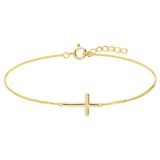 Lucardi - Dames Zilveren goldplated armband met kruis - Armband - 19 cm