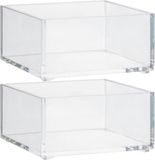 5five Set van 2x stuks make-up houder box - 9,5 x 9.5 x 5 cm - transparant kunststof - nagellak - sieraden - organizer bakjes - sorteer vakjes