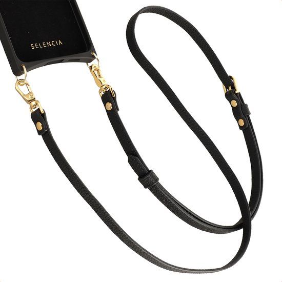 Selencia Universeel Crossbody Leather Telefoonkoord - Telefoon Ketting - GSM Koord - Zwart