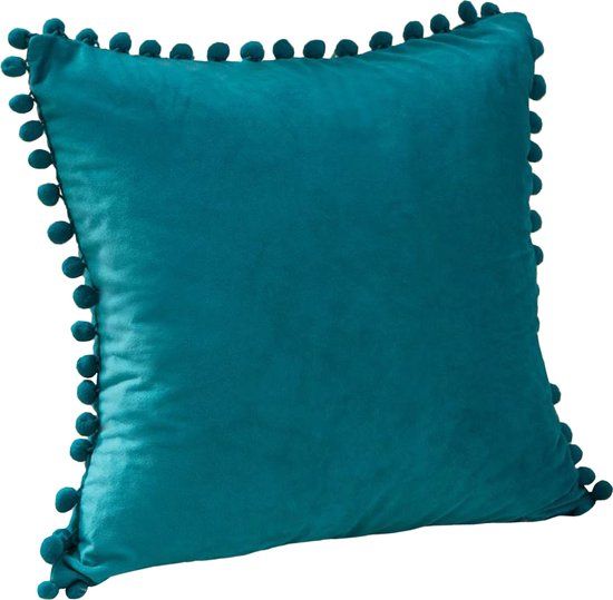 QUVIO Sierkussen met bolletjes - Gevuld - Fluweel - 50 x 50 cm - Turquoise