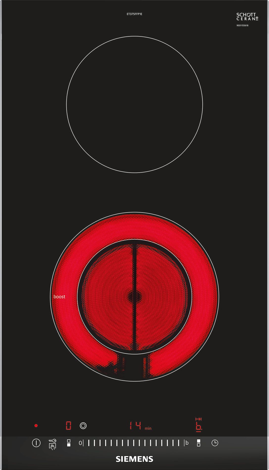 Siemens ET375FFP1E Ceramic Hob - Built-in - 2 Zones - Black, Stainless Steel