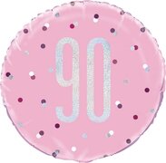 - Helium Ballon 90 Jaar Roze 45cm leeg