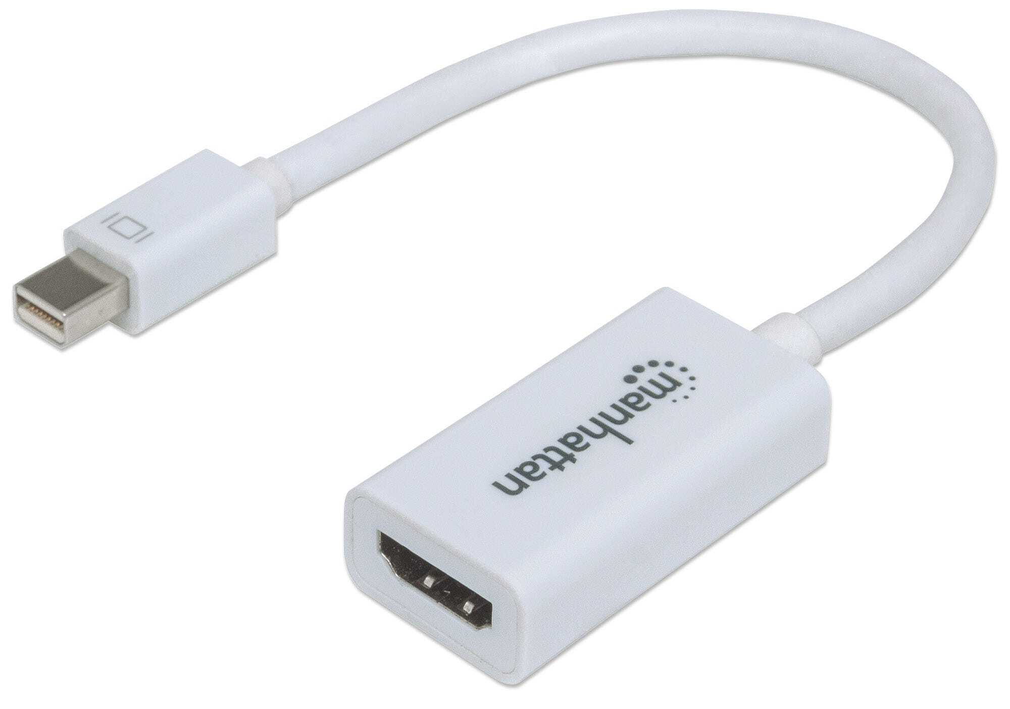 MANHATTAN Mini DisplayPort to HDMI Adapter Cable, 1080p, Passive, Male to Female, 17cm, White, Blister