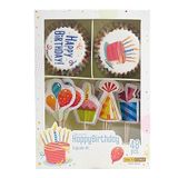 DECOCINO Muffinset Happy Birthday 48-delig, 24 cupcake-vormpjes met Ø 5 cm en 24 muffintoppers van papier, ideale decoratie voor kinderverjaardagen