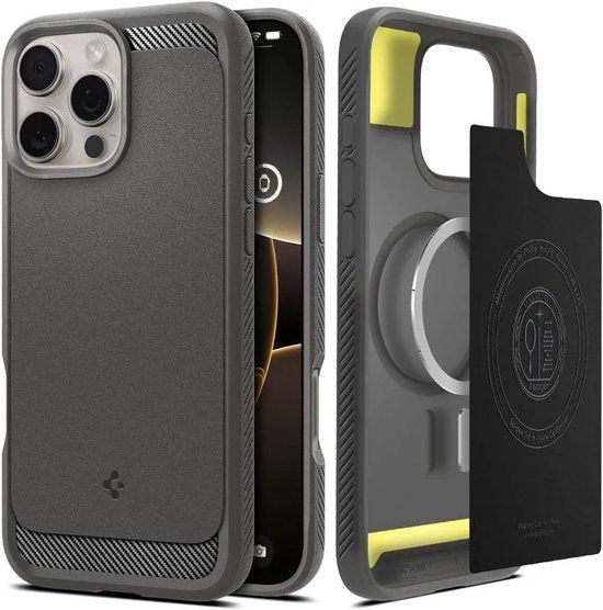 Spigen Rugged Armor MagFit - Hoesje Geschikt voor Apple iPhone 16 Pro - Back Cover Compatibel met MagSafe - Air Cushion - Grijs