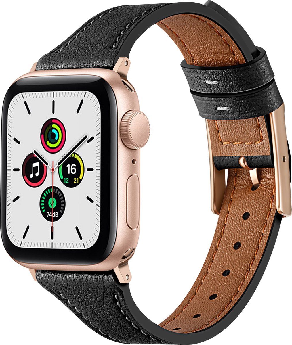 By Qubix Qubix Apple Watch Bandje - Leren Bandje - Zwart - Geschikt voor 38mm / 40mm / 41mm