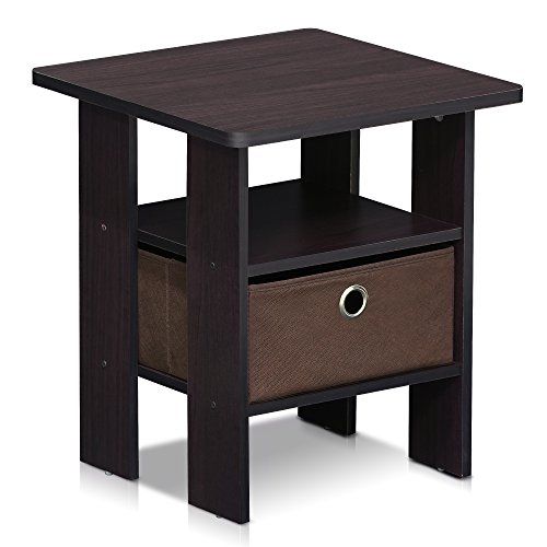 Furinno Andrey Bijzettafel - Nachtkastje met lade - Donkere walnoot - 39,37 x 39,37 x 44,45 cm