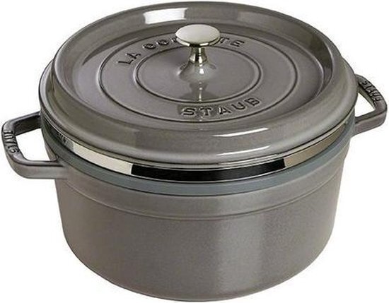 Staub Ronde Cocotte 26 cm met stoominzet - grafietgrijs