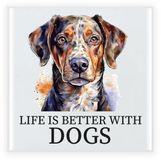 Bellatio Decorations Cadeau tegel hondenliefhebber - Dalmatier hond - keramiek - water kleuren - 15 x 15 cm