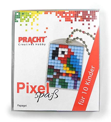Pracht Creatives Hobby Pixel P90058-07501 Leuke knutselset papegaai voor kinderen met 10 medaillons om te pixelen, eenvoudig insteeksysteem zonder strijken en lijmen, voor kleuterschool, verjaardag en vrije tijd