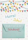 Perleberg - Mooie kaart voor de eerste schooldag met Juhu lettertype - Hoogwaardige kaarten voor de eerste schooldag - Inschrijvingskaarten met envelop - Wenskaart met geldgeschenk 11,6 x 16,6 cm