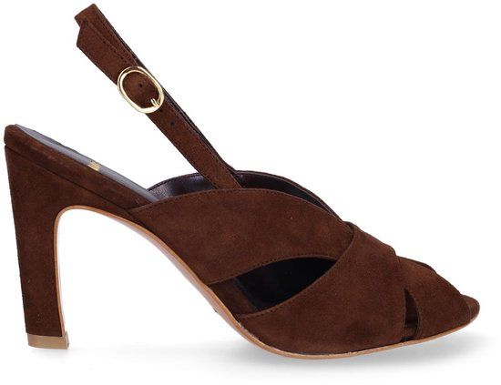 Manfield - Dames - Bruine suède slingbacks - Maat 39