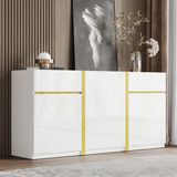 STILVORA Dressoir - Hoogglans Opbergkast Met 3 Deuren En 2 Lades - Voor Woonkamer En Eetkamer - MDF En Spaanplaat - 160x40x78 Cm - Wit