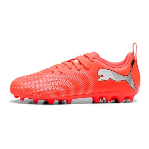 PUMA Future 9 Play MG JR voetbalschoen, gloeiend rood wit zwart zilver, 11.5 UK