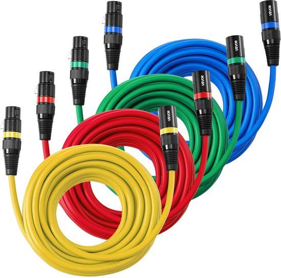 Vevor XLR-Kabel 7,62 M, 4-Pack, Gebalanceerde DMX-Microfoonkabels (Mannelijk Naar Vrouwelijk), Vergulde 3-Pins XLR-Microfoon-Luidsprekerkabels, voor Podiumverlichting, Microfoons, Versterkers en Mixers