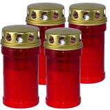 Trend Candles grafkaars - 4x - gedenklicht met deksel - rood - 7 x 14 cm - 2,5 dag - Gedenkkaars - Graflicht/herdenkingslicht