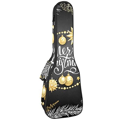 Mersov Concert Ukelele Rugzak, Heavy Duty Ukelele Case Bag met Opslag, Sopraan Concert Tenor Ukelele 10MM Gewatteerde BagBlack SchapenKerst Gouden Wit Pine Kegel Ball Stars