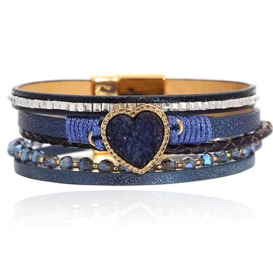 Deja Jewels Deja Armband goudkleurig met hartvormige natuursteen in blauw