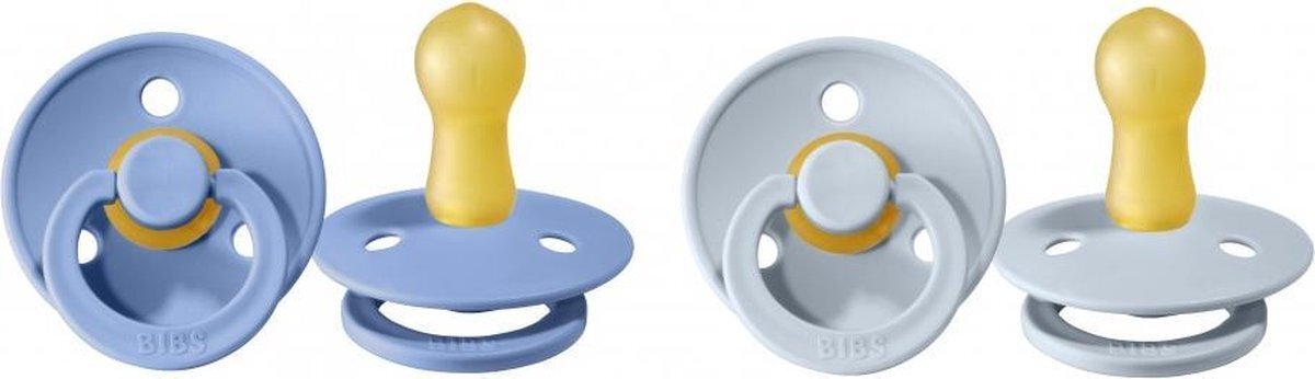 BIBS Colour Speen verpakking van 2 stuks. BPA-vrij, Ronde speen. Natuurlijk rubberlatex, Maat 2 (6-18 maanden), Sky Blue/Baby Blue blauw